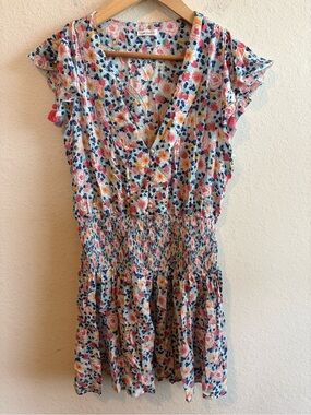 Poupette St Barth Women's Della Ruffled Mini Dress Size Medium Floral Smocked